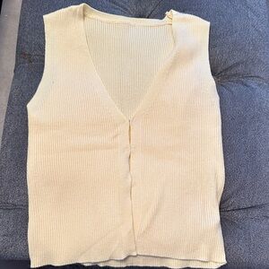 Yellow  Sleeveless Ribbed Cardigan